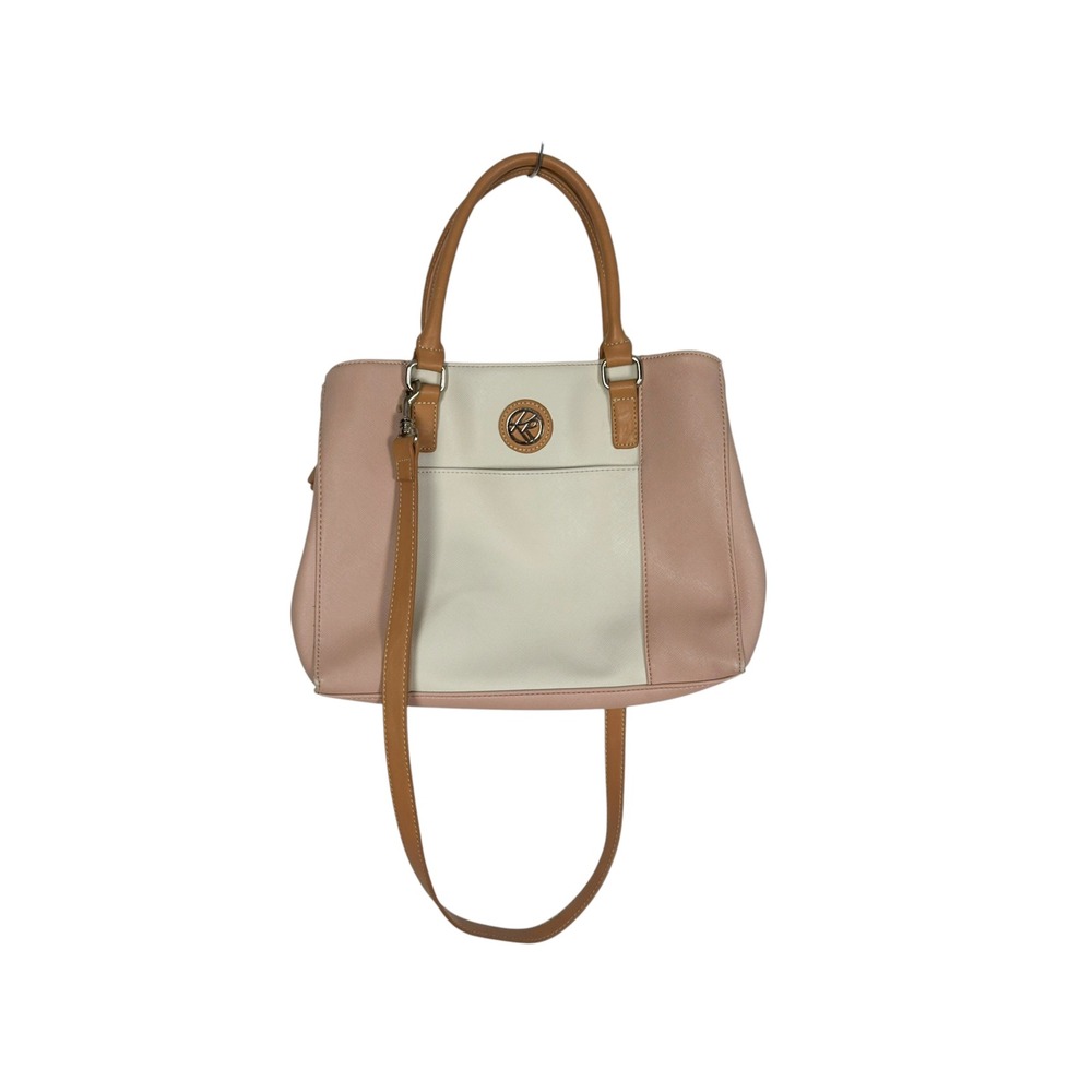 Kathy Van Zeeland Satchel Bag Pink Cream Tan Colorblock Crossbody Tote Chic